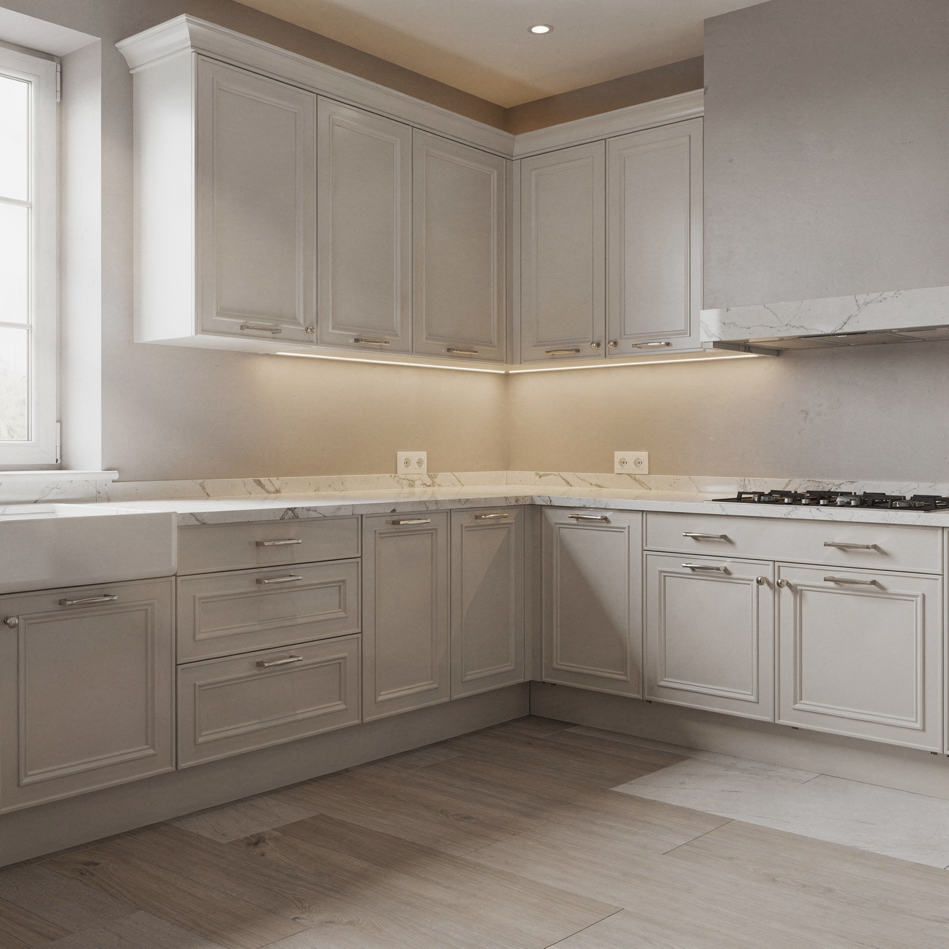 Cocina En L, estilo Clásica contemporánea