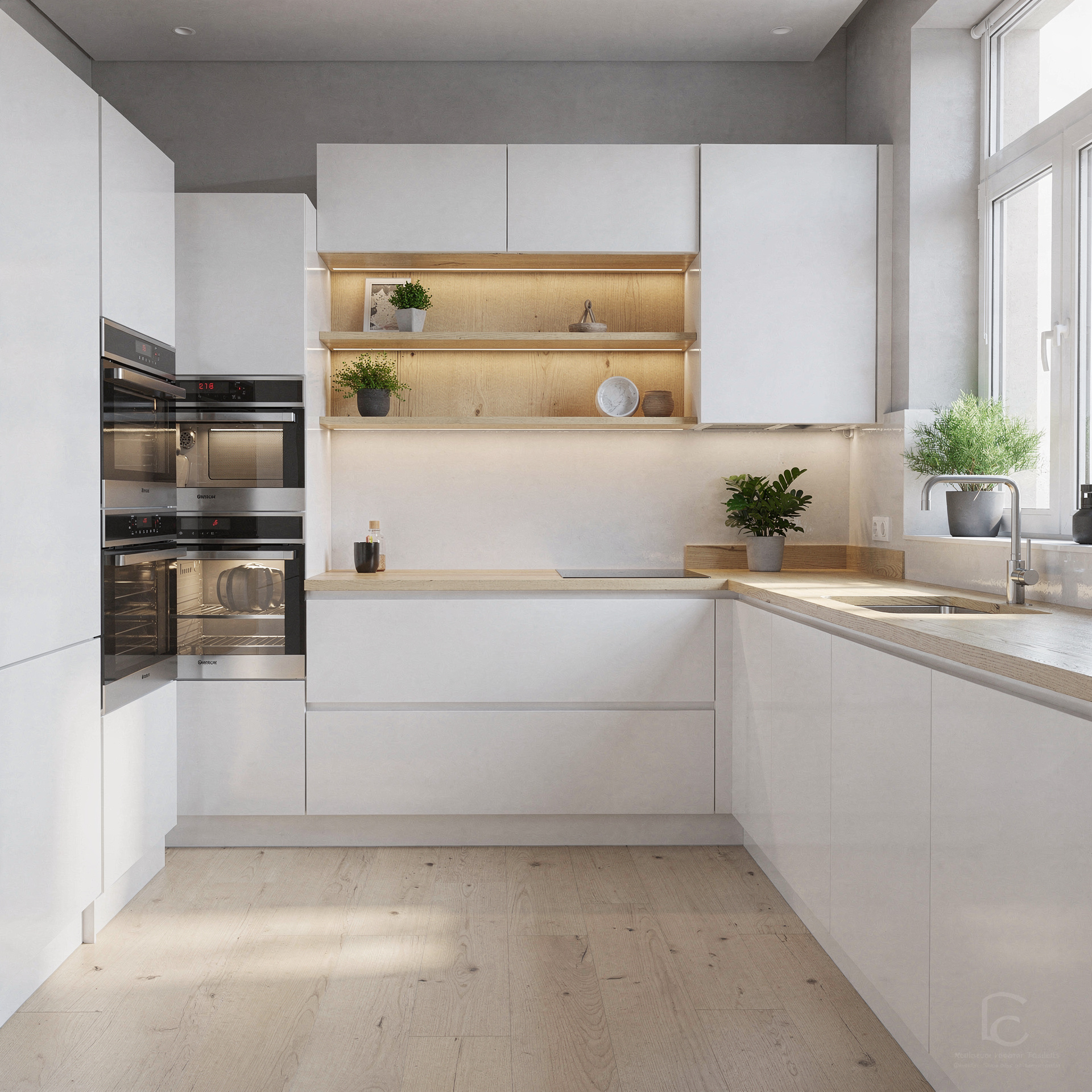 Cocina En L, estilo Escandinava