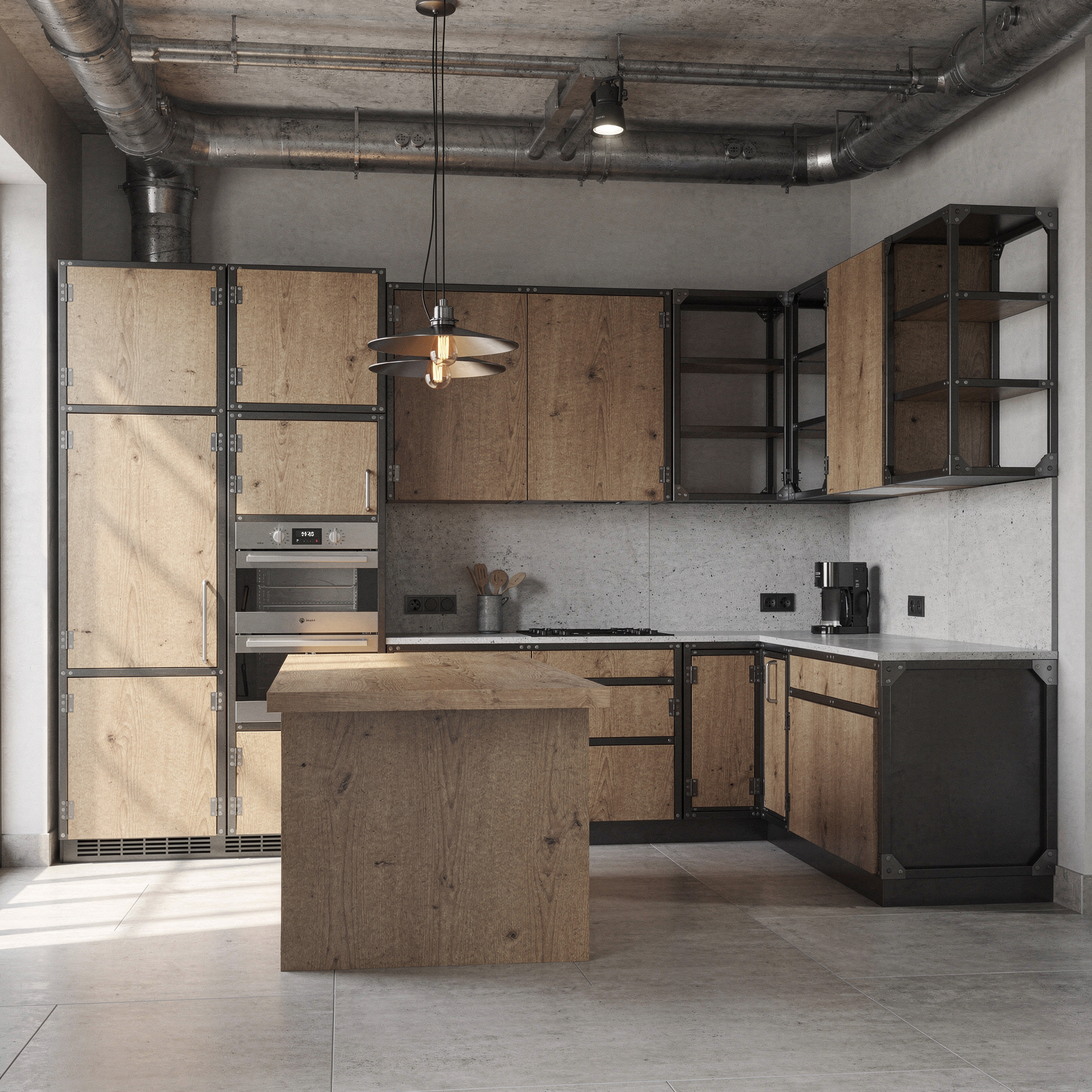 Cocina En L, estilo Industrial