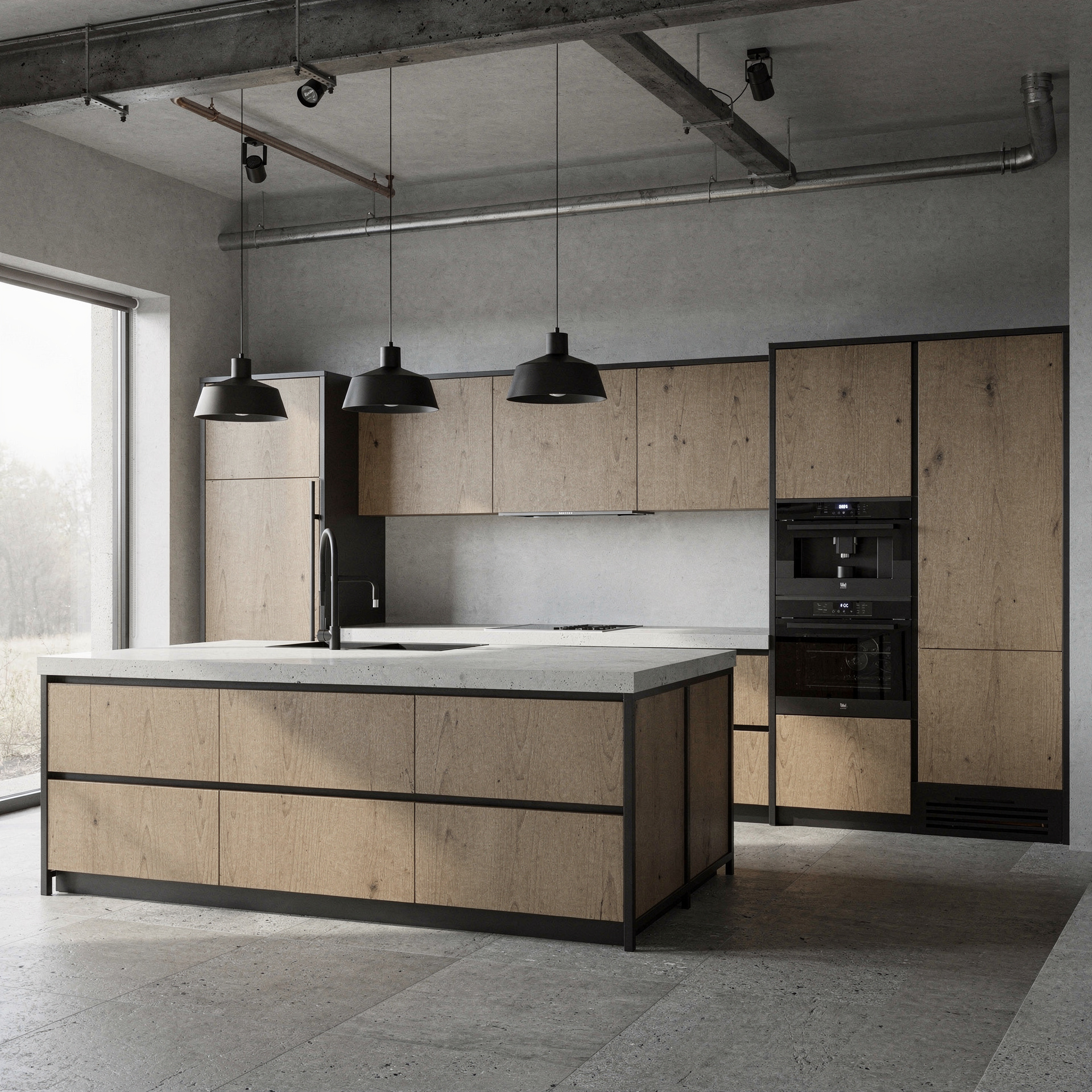 Cocina Con península, estilo Industrial